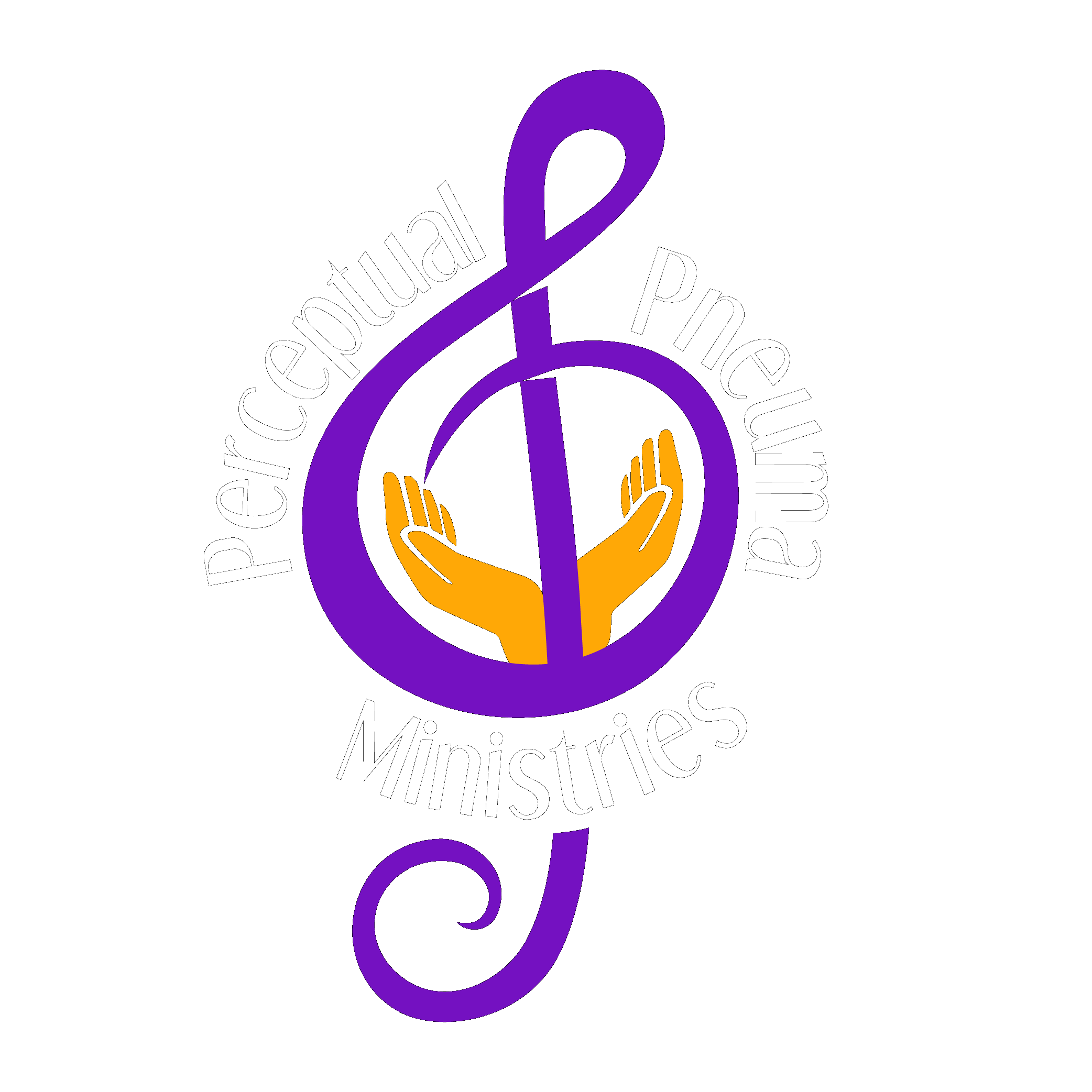 Perceptual Pneuma Ministries logo: a purple treble clef above golden hands.